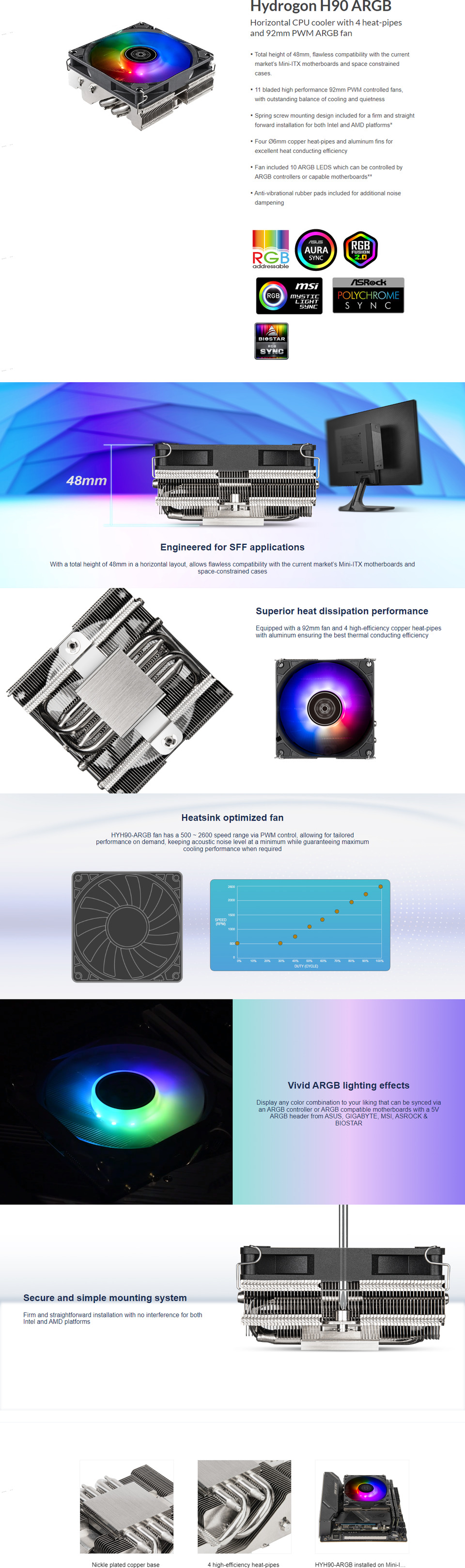 silverstone hydrogon h90 argb horizontal cpu cooler