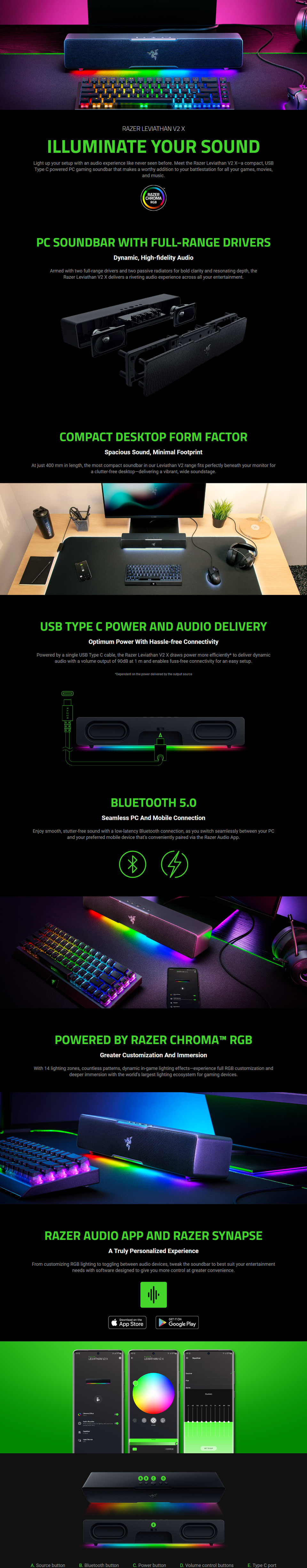razer leviathan v2 x pc gaming soundbar - black rz05-04280100