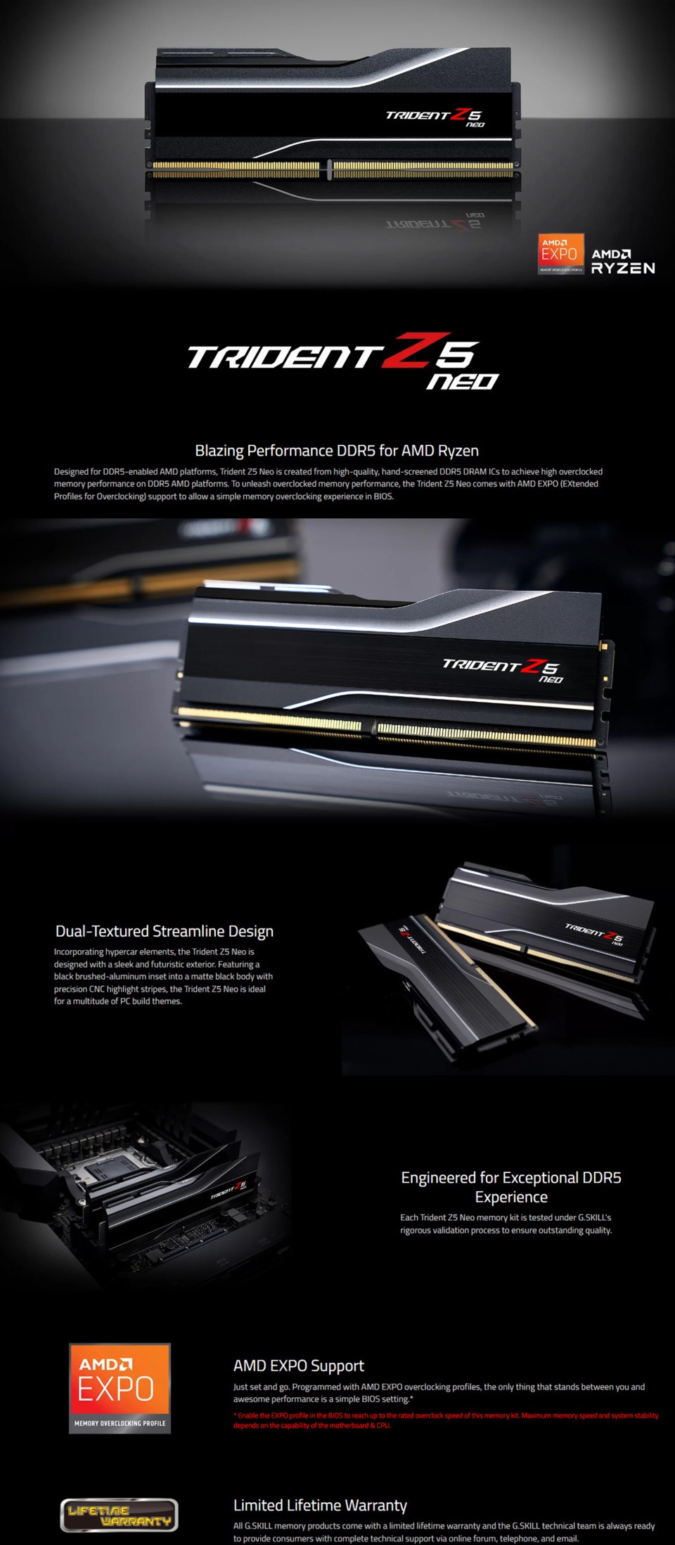 64gb 2x16gb gskill trident z5 6000mhz ddr5 black ram for amd