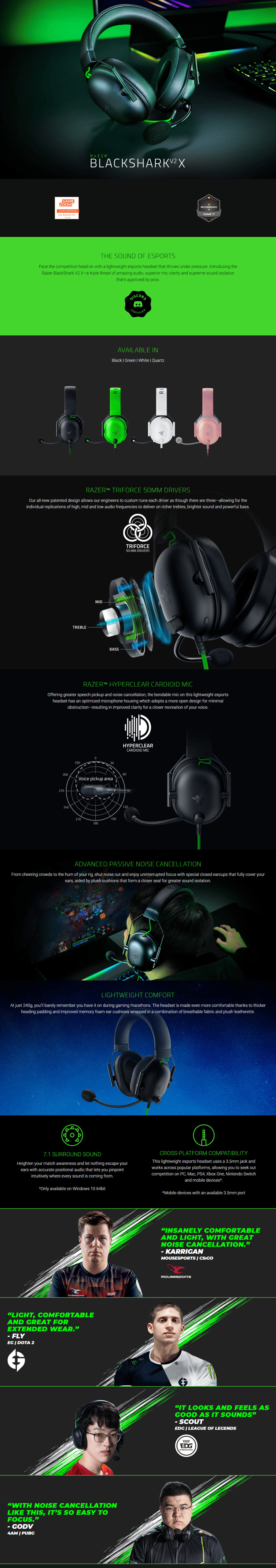 razer blackshark v2 x wired quartz gaming headset rz04-03240100