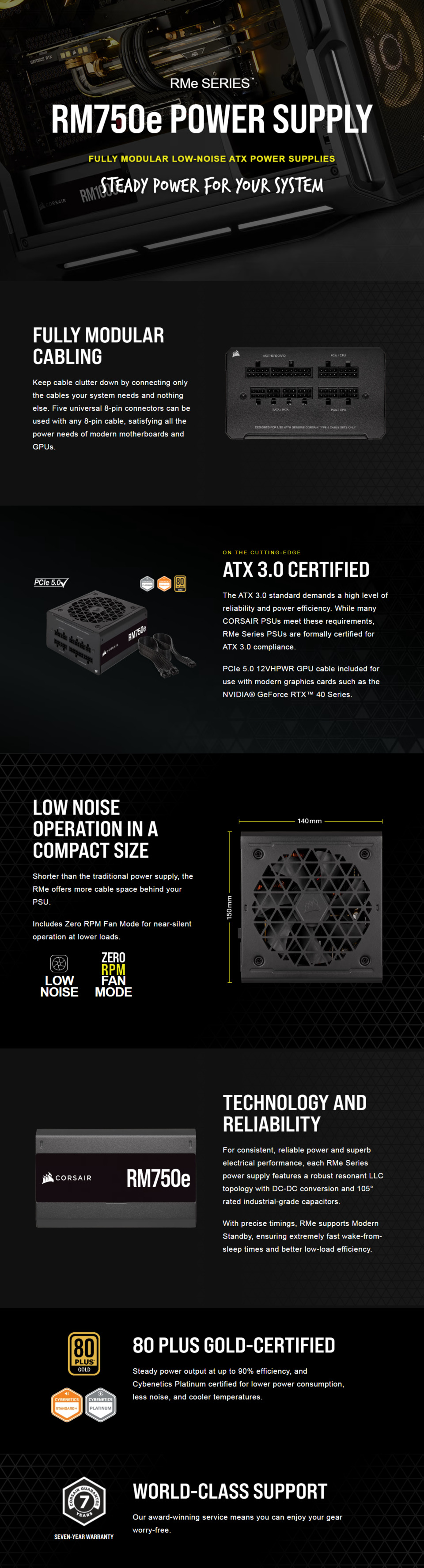 750 watt corsair rm750e plus gold modular power supply cp-9020262-au