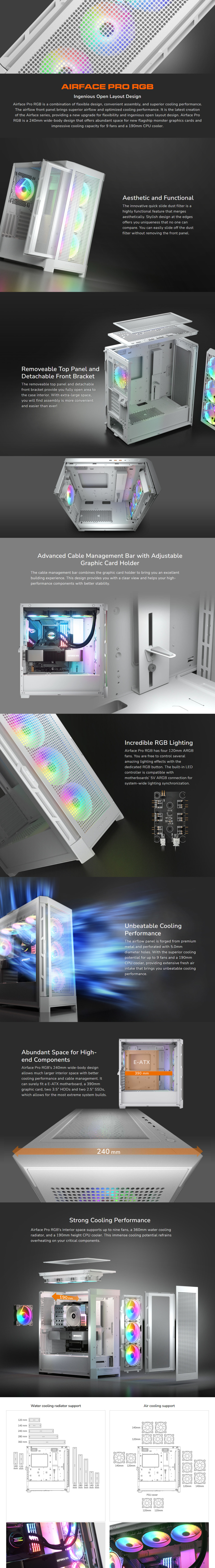 cougar e-atx airface pro rgb tempered glass case white cgr-5ad1w-air-rgb