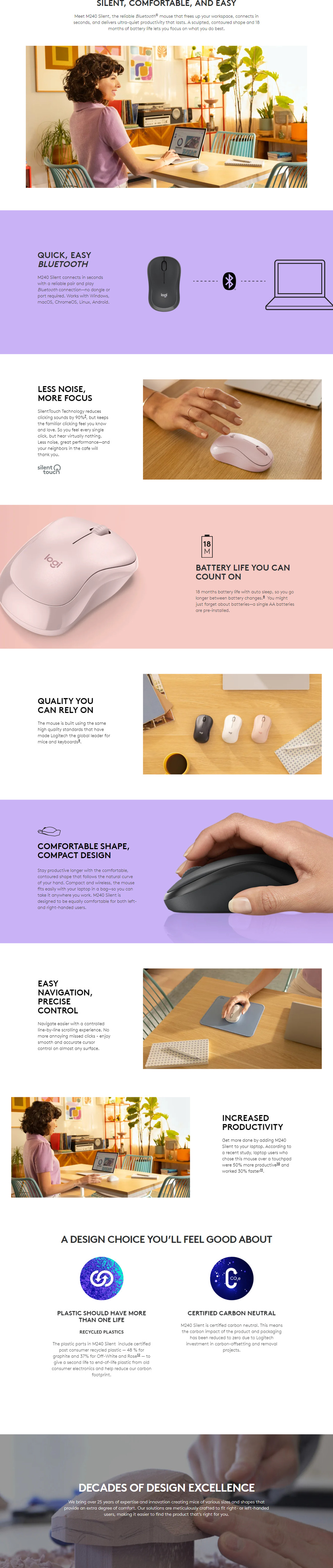 logitech m240 silent bluetooth mouse - off white 910-007123