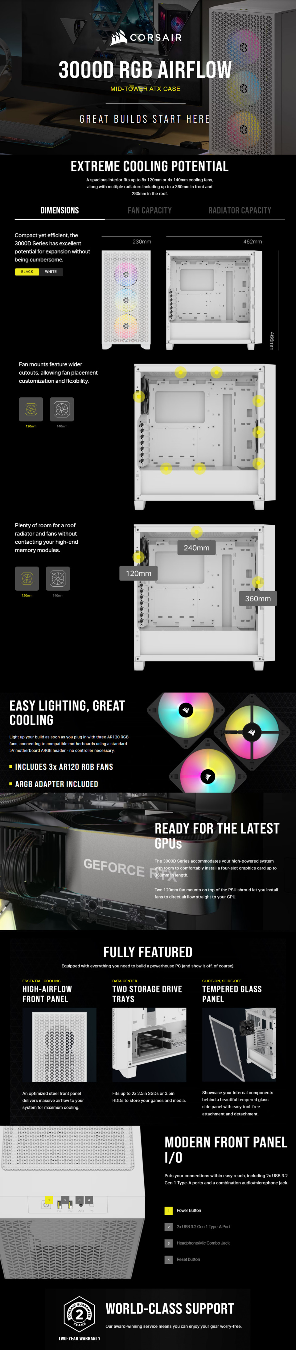 corsair 3000d rgb airflow white mid tower atx case