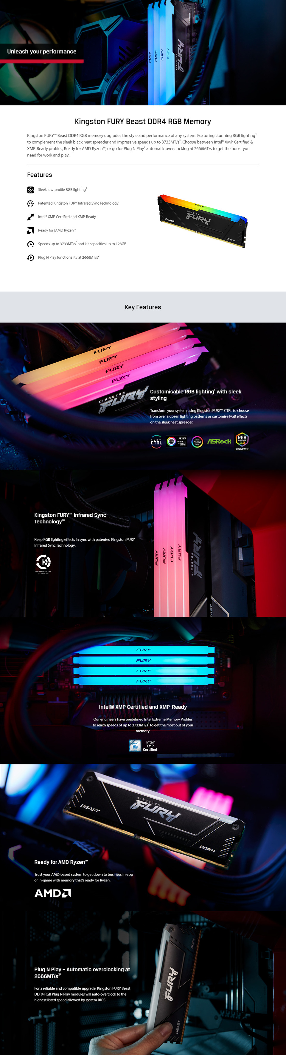 16gb ddr4 kingston fury beast 3200mhz rgb ram