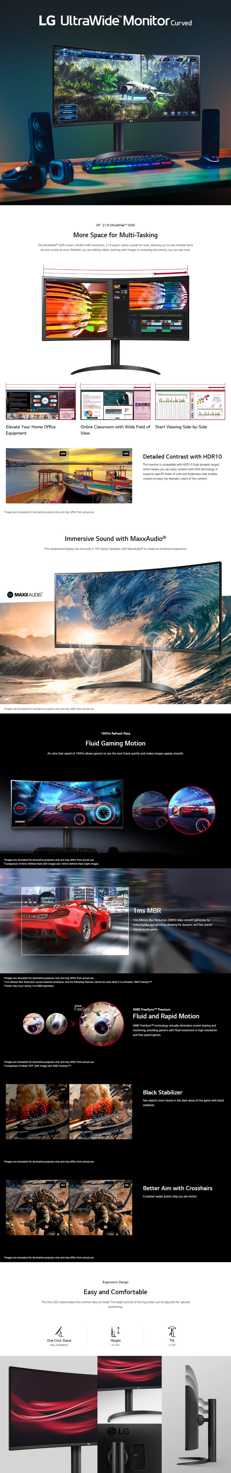 34 lg 34bp65c-b ultrawide uwqhd 160hz ips gaming monitor