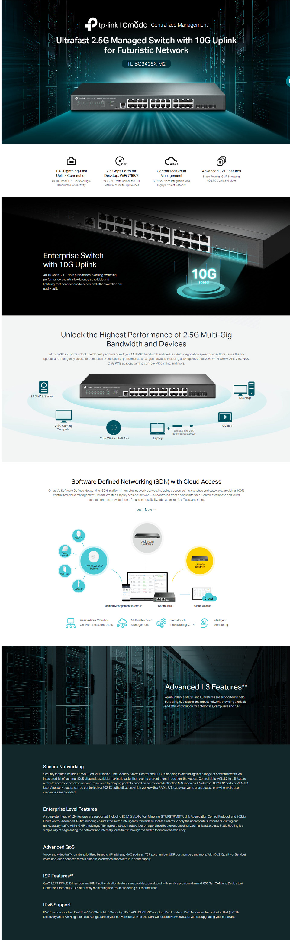 tp-link jetstream 24-port 25gbase-t l2 managed switch with 4 10ge sfp slots tl-sg3428x-m2
