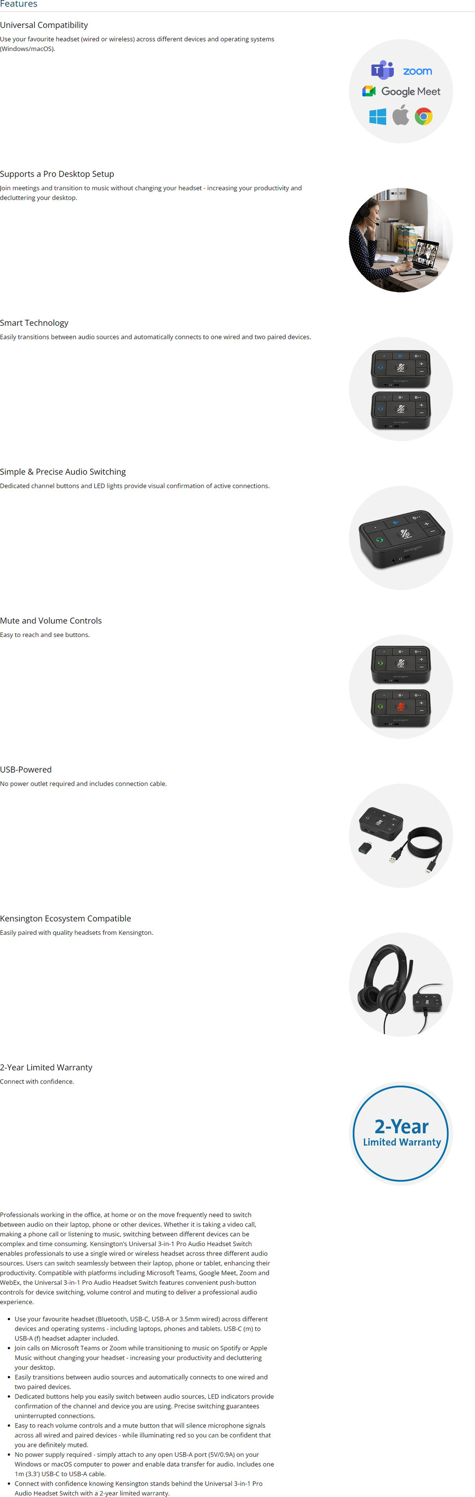 kensington universal 3-in-1 pro audio headset switch