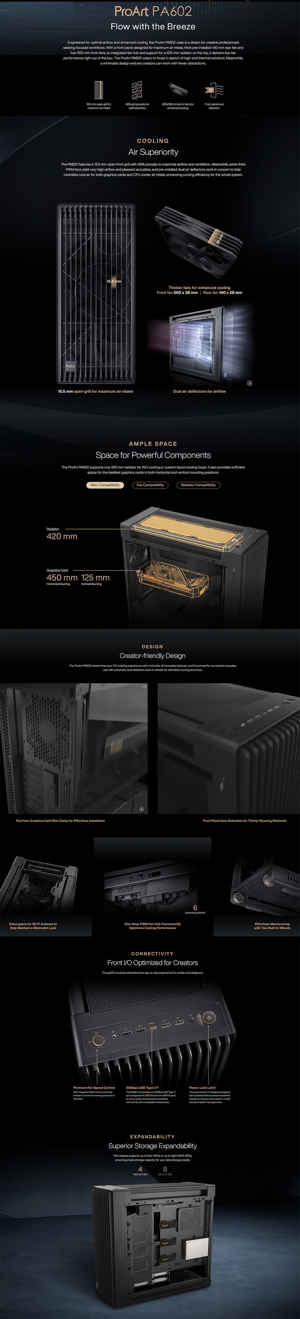 asus proart pa602 e-atx black atx case