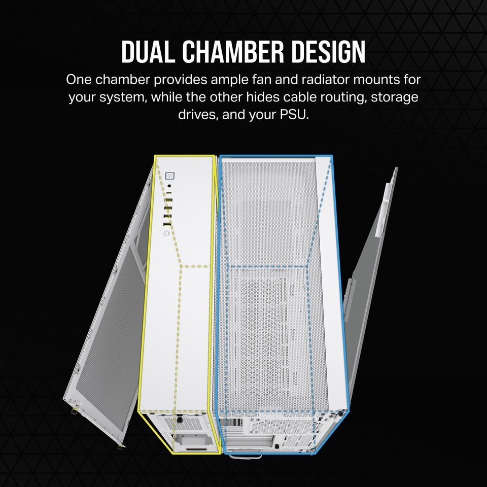 corsair 6500x mid-tower dual chamber white pc case cc-9011258-ww