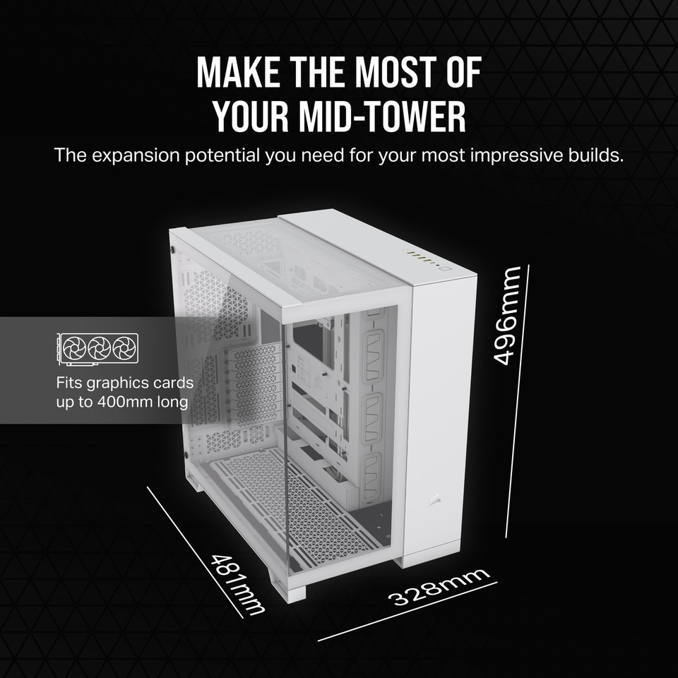 corsair 6500x mid-tower dual chamber white pc case cc-9011258-ww