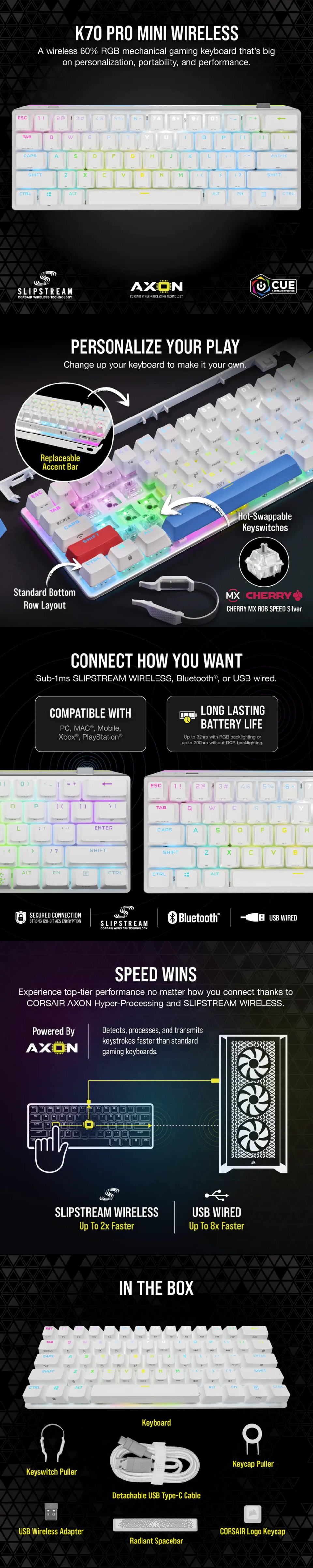 corsair k70 pro mini wireless cherry mx speed ch-9189114-na white gaming keyboard