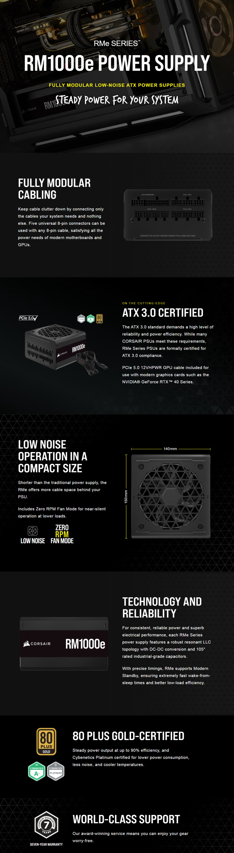 1000 watt corsair rm1000e gold modular power supply cp-9020264-au