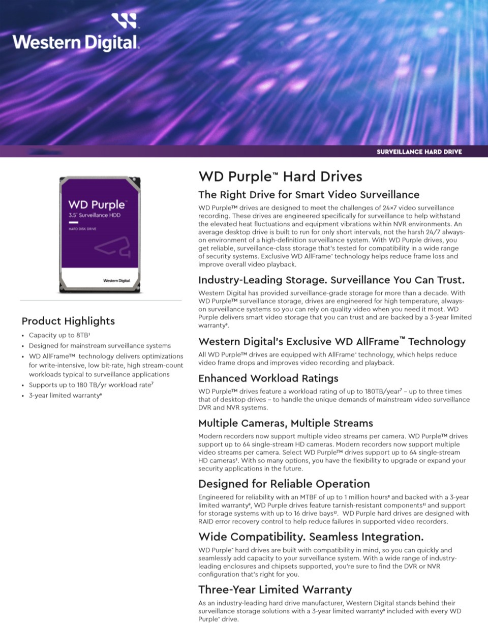 3tb wd 35 sata 6gbs purple sv hdd wd33purz