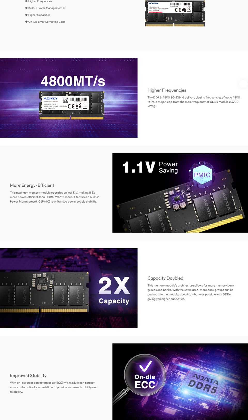 8gb sodimm ddr5 adata 4800mhz ram for notebooks