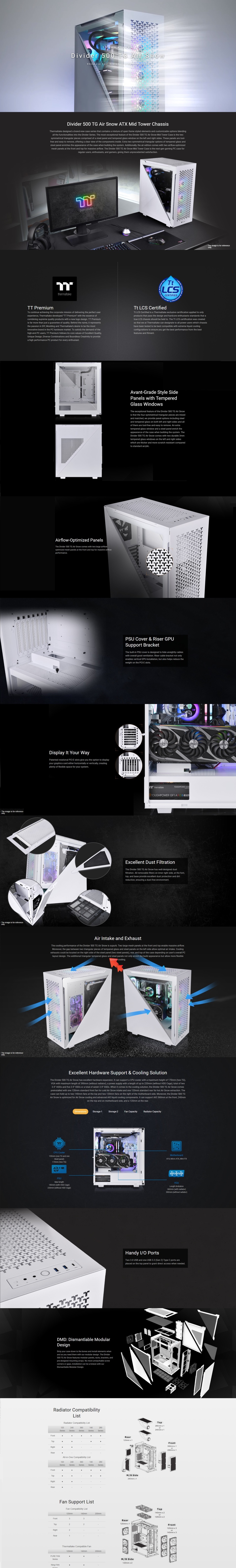thermaltake divider 500 air dual side tempered glass mid tower white case
