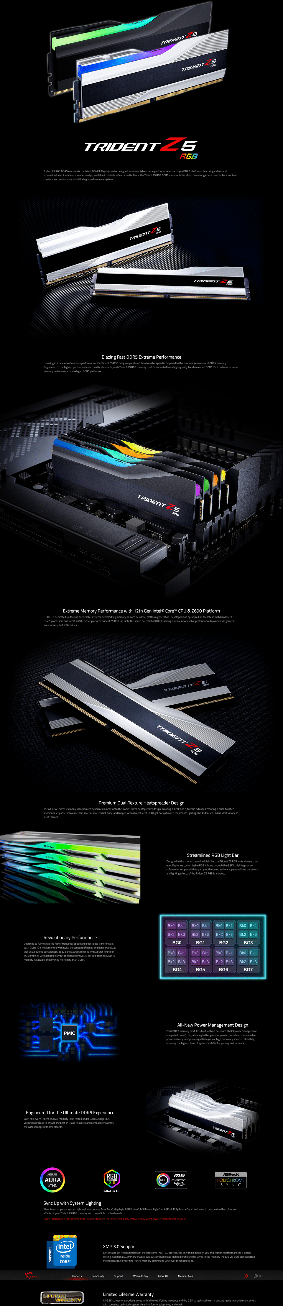32g2x16 gskill ddr5 6400mhz trident z5 rgb ram kit f5-6400j3239g16gx2-tz5rk