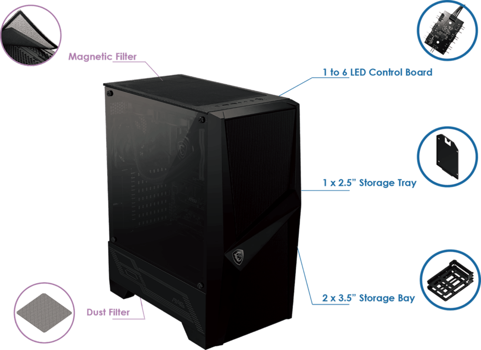 MSI ATX MAG FORGE 100R Tempered Glass Black Case