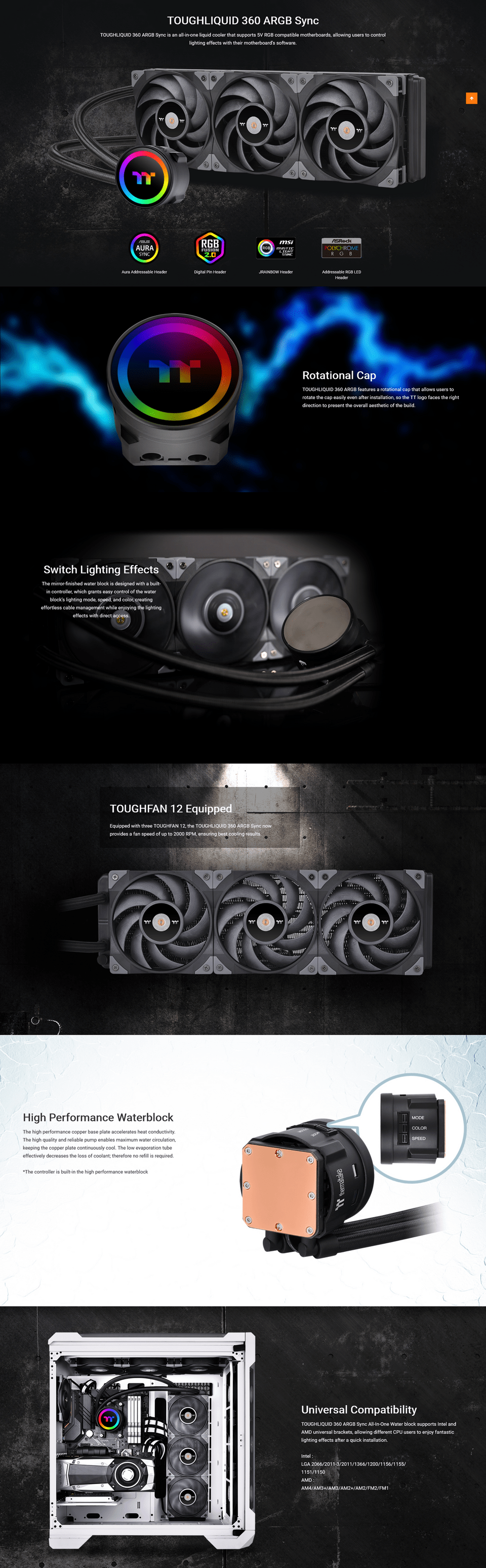 thermaltake toughliquid 360 argb sync all-in-one liquid cooler cl-w321-pl12bl-a