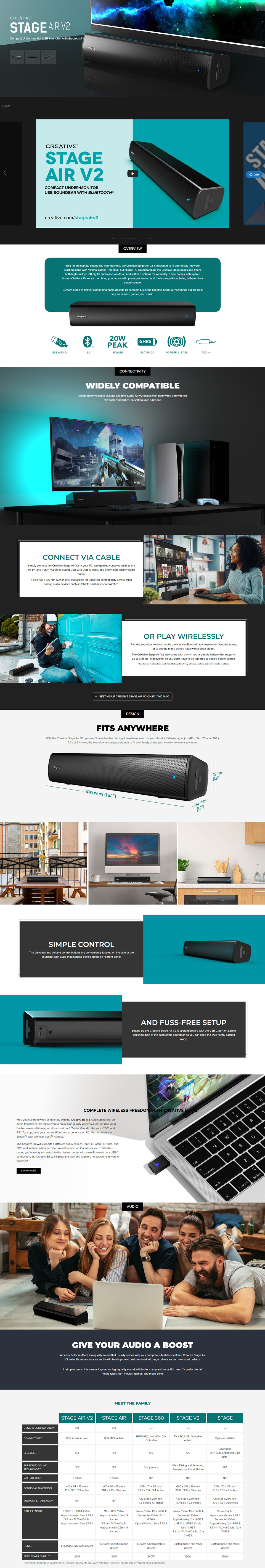 creative stage air v2 bluetooth under monitor speaker black 90048380