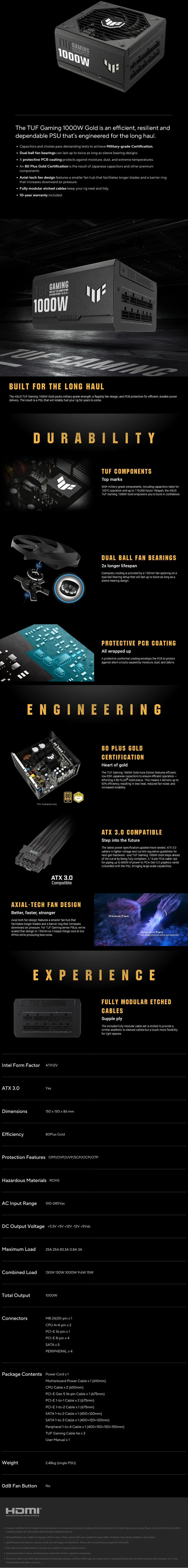 1000 watt asus tuf gaming gold modular power supply tuf-gaming-1000g