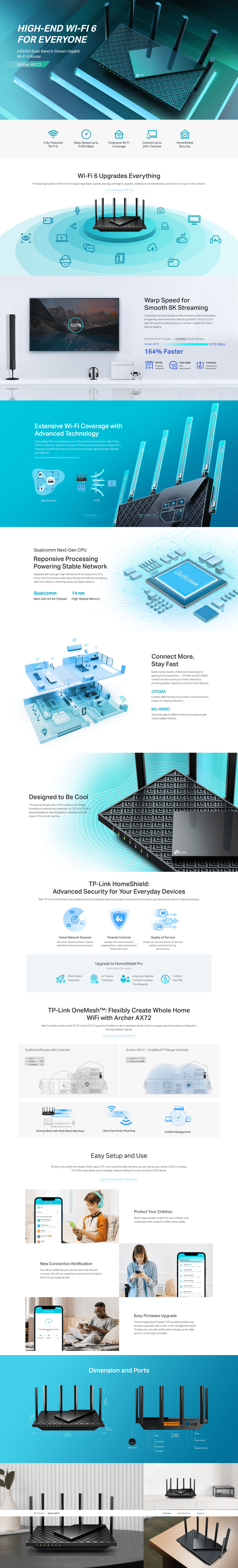 tp-link archer ax72 ax5400 dual-band gigabit wi-fi 6 router