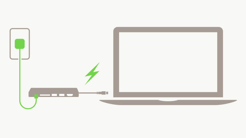 Pass-through charging up to 60-Watts Belkin USB-Câ„¢ Multimedia Hub power diagram
