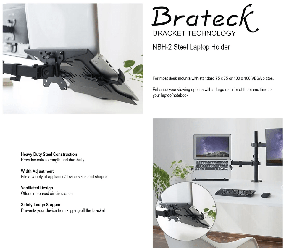 brateck nbh-2 steel laptop holder - black