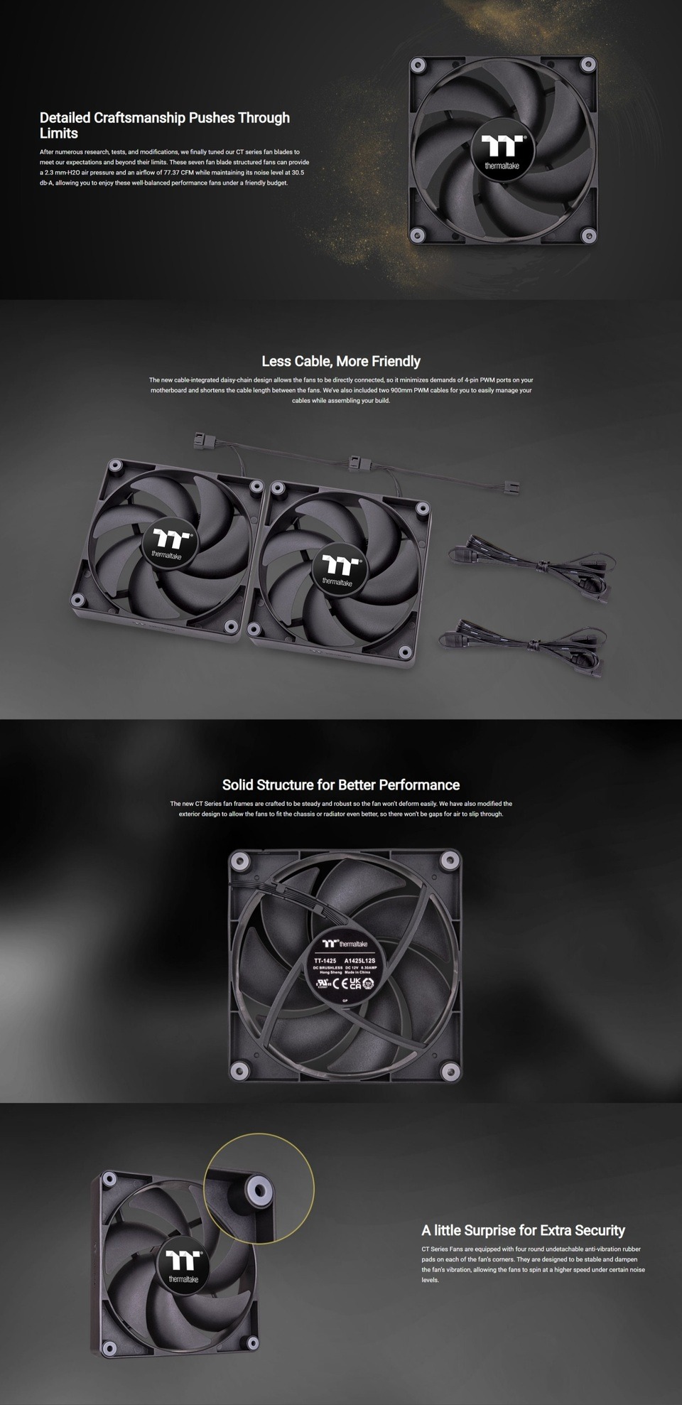 2 x 140mm thermaltake ct140 performance pwm fan black cl-f148-pl14bl-a