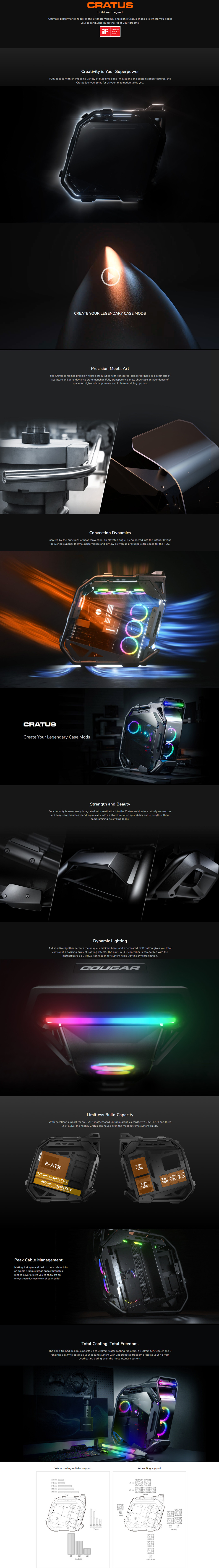 cougar atx cratus open frame argb gaming case
