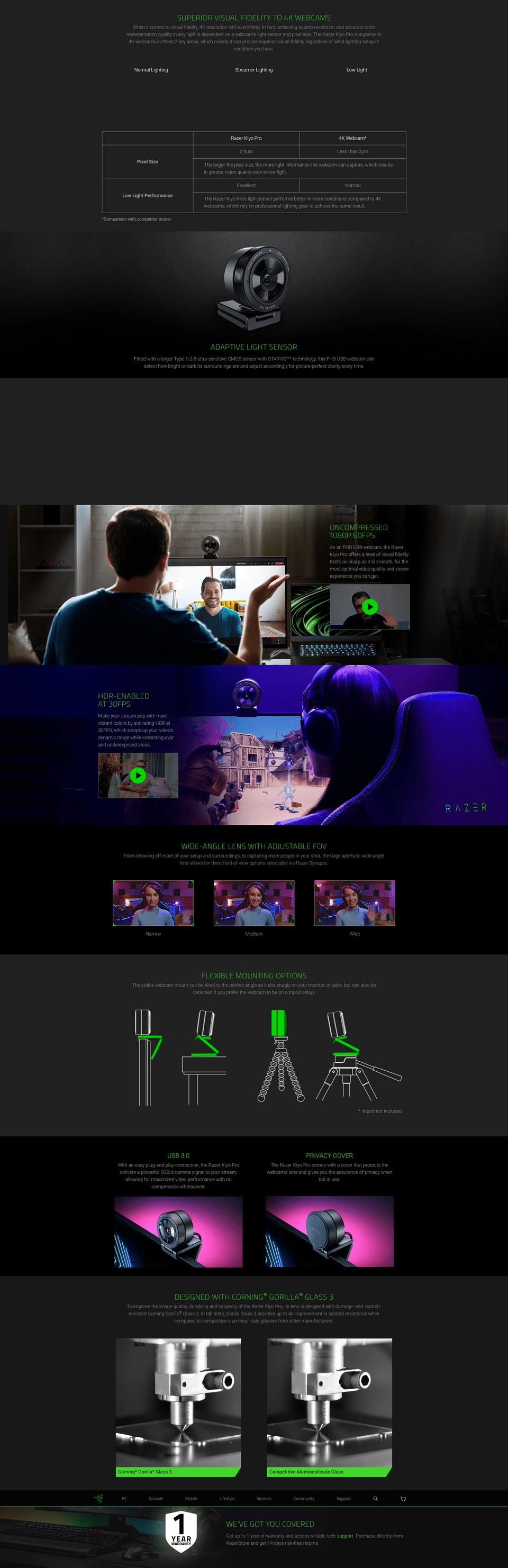 razer kiyo pro usb camera with high performance adaptive light sensor
