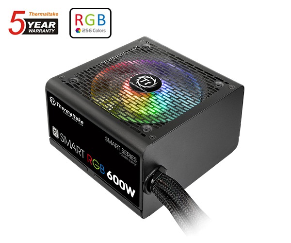 600 Watt Thermaltake Smart RGB White Power Supply PN PS-SPR-0600NHSAWA-1