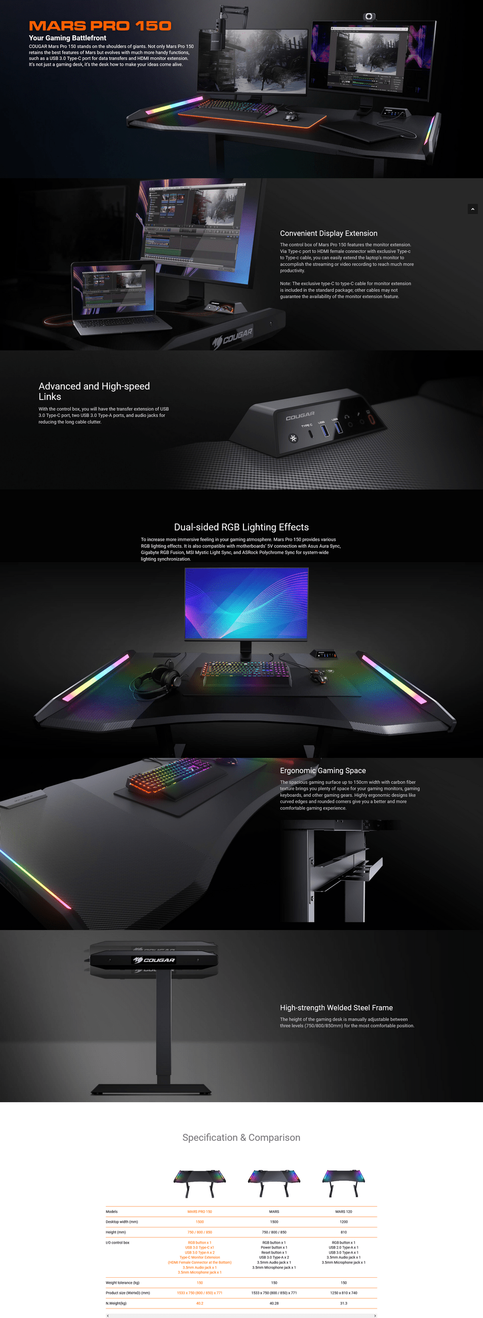 cougar mars pro 150 gaming desk