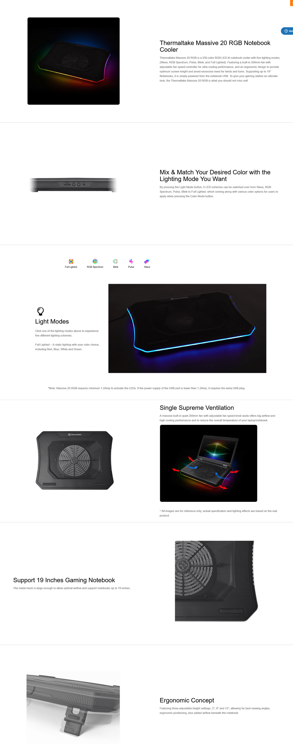 thermaltake massive 20 rgb notebook cooler cl-n014-pl20sw-a