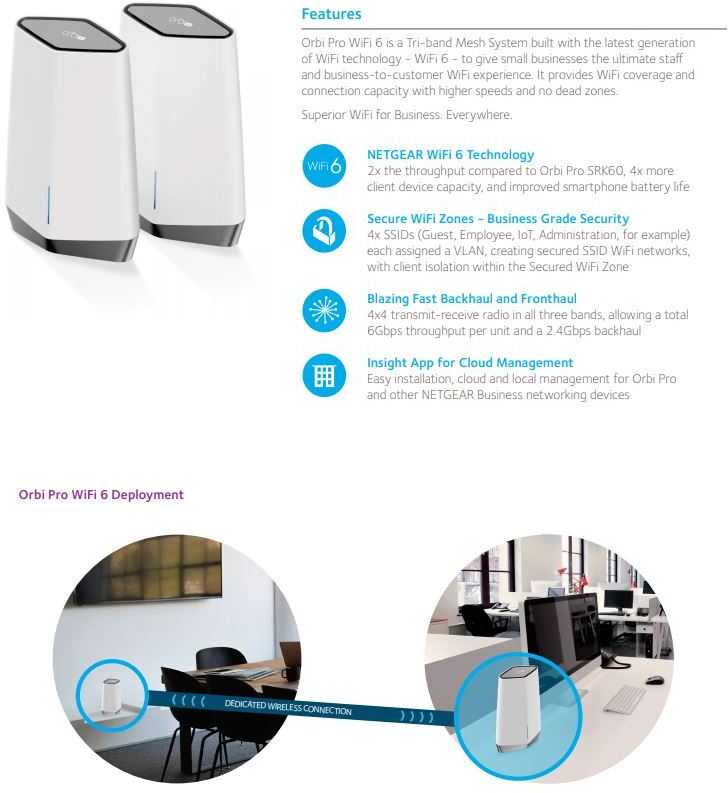 netgear sxk80-100aus orbi pro wifi 6 ax6000 business tri-band mesh system 2 pack