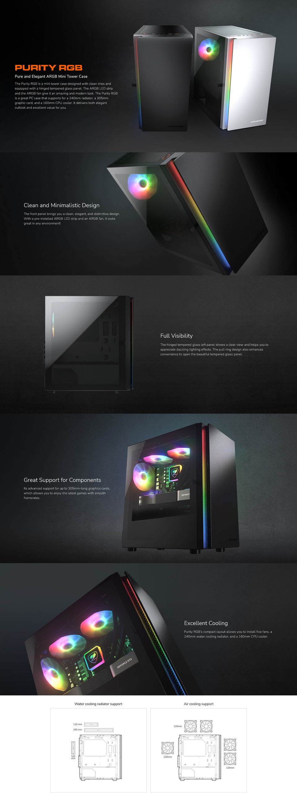 cougar microatx purity rgb black tempered glass case