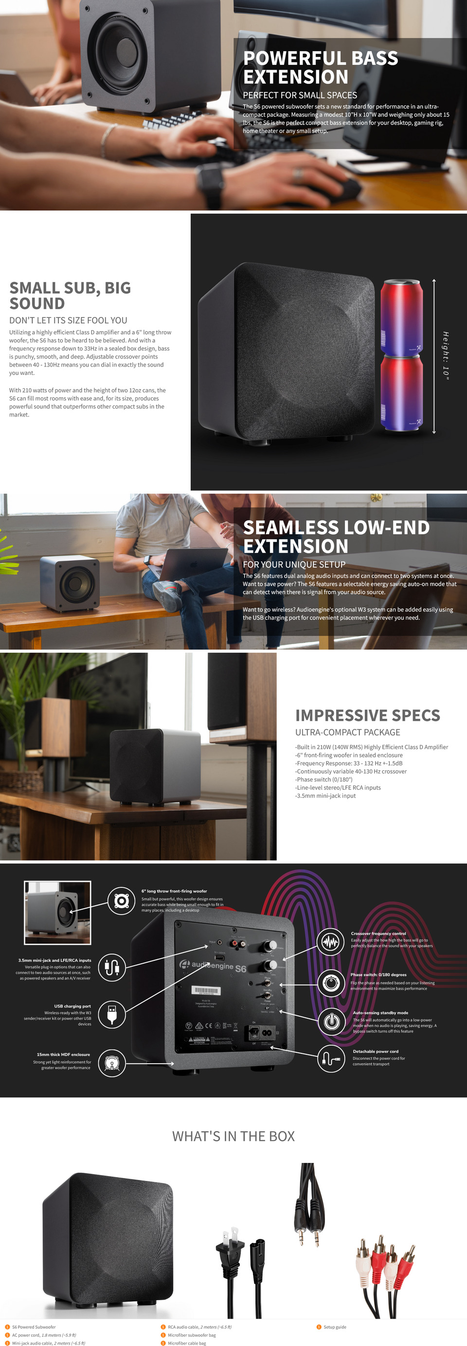 audioengine s6 powered subwoofer grey