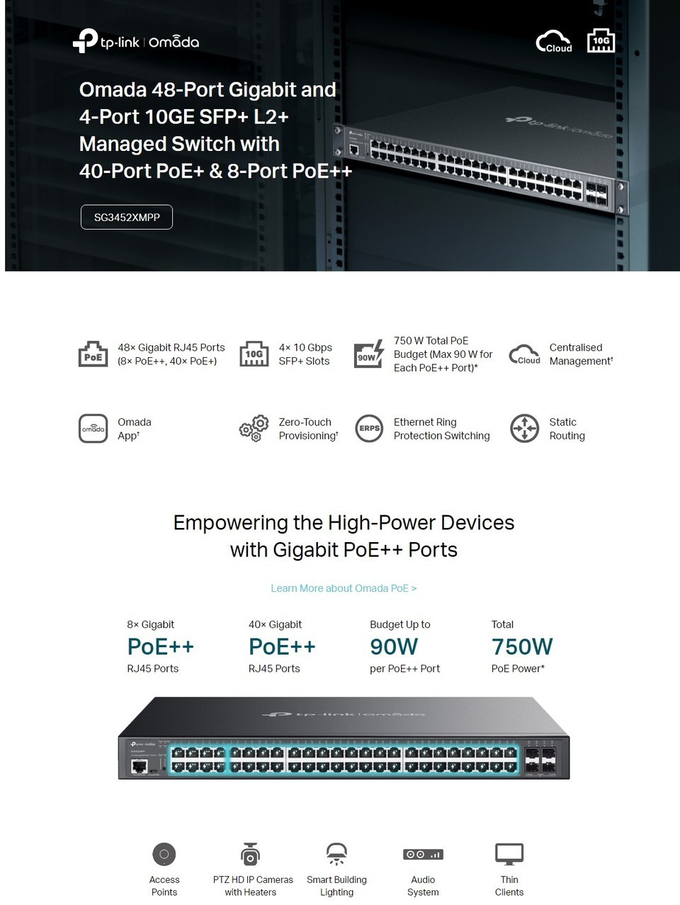 tp-link sg3452xmpp omada 48-port gigabit and 4-port 10ge sfp l2 managed switch with poe