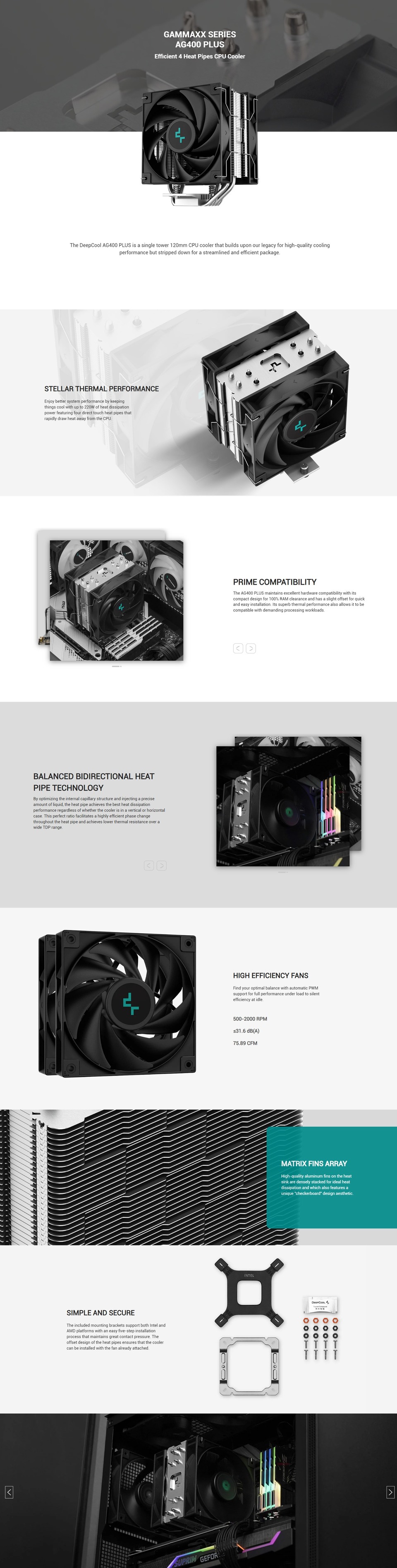 deepcool ag400 plus cpu cooler r-ag400-bknnmd-g
