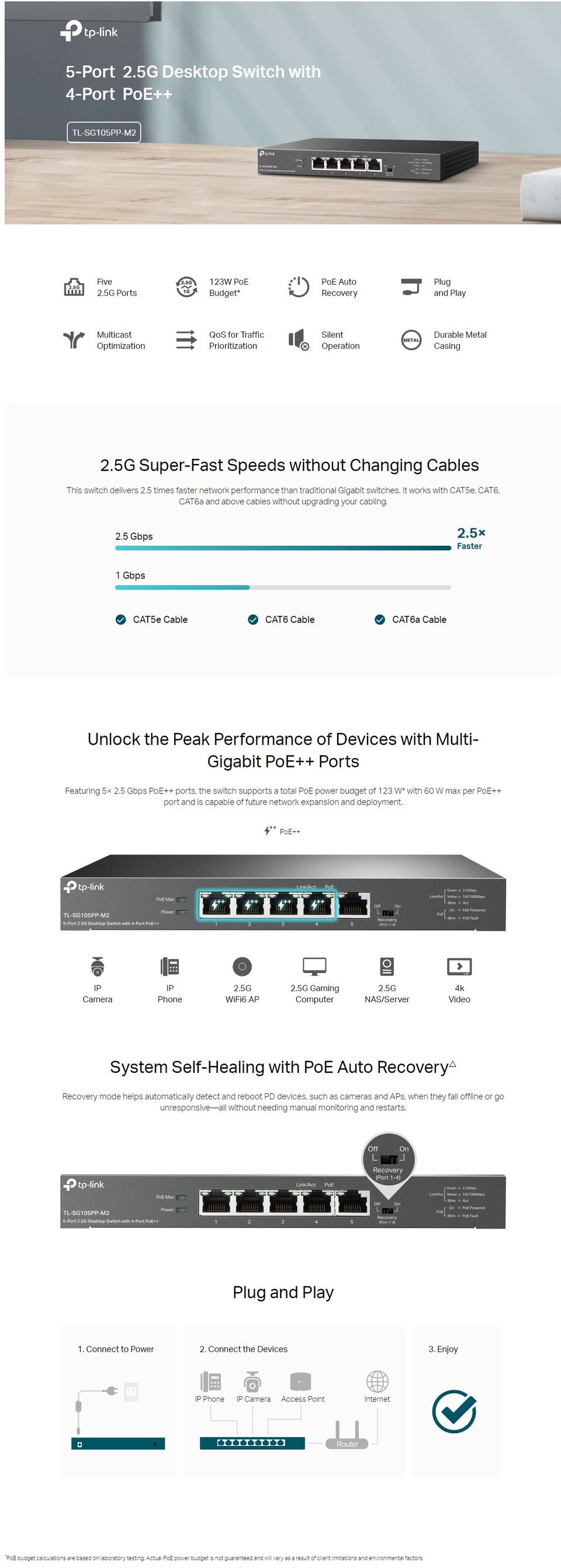 5 port tp-link tl-sg105pp-m2 25g desktop switch with 4-port poe