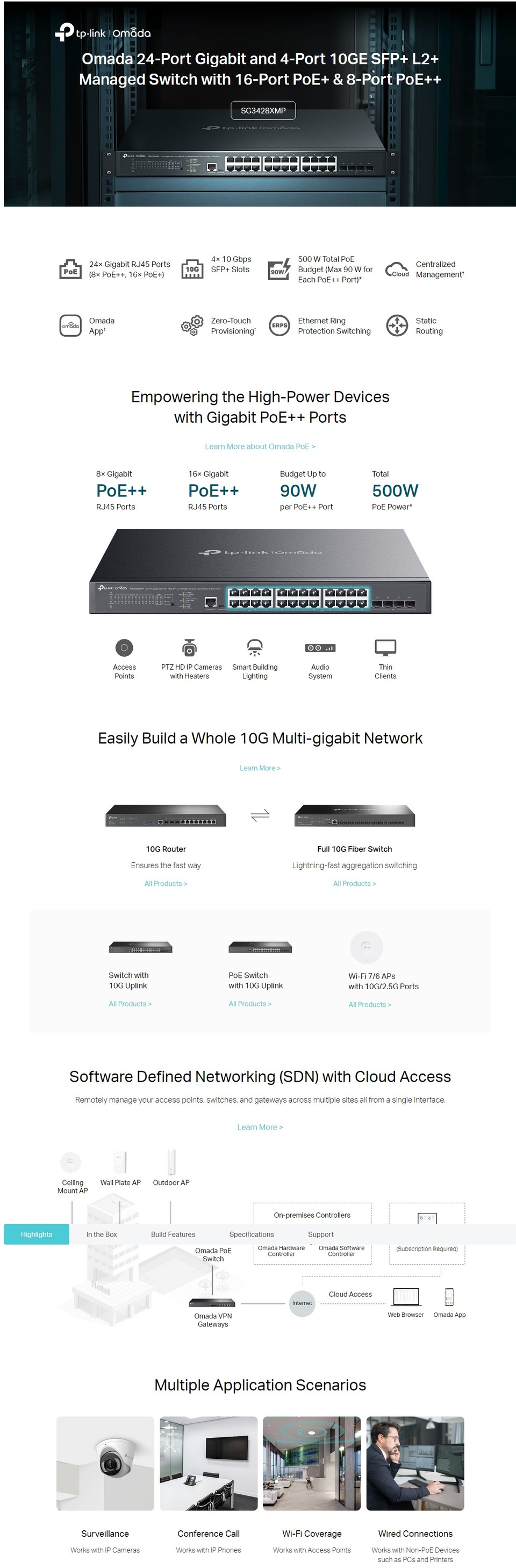 tp-link sg3428xmpp omada 24-port gigabit 4-port 10ge sfp l2 managed switch with poe poe