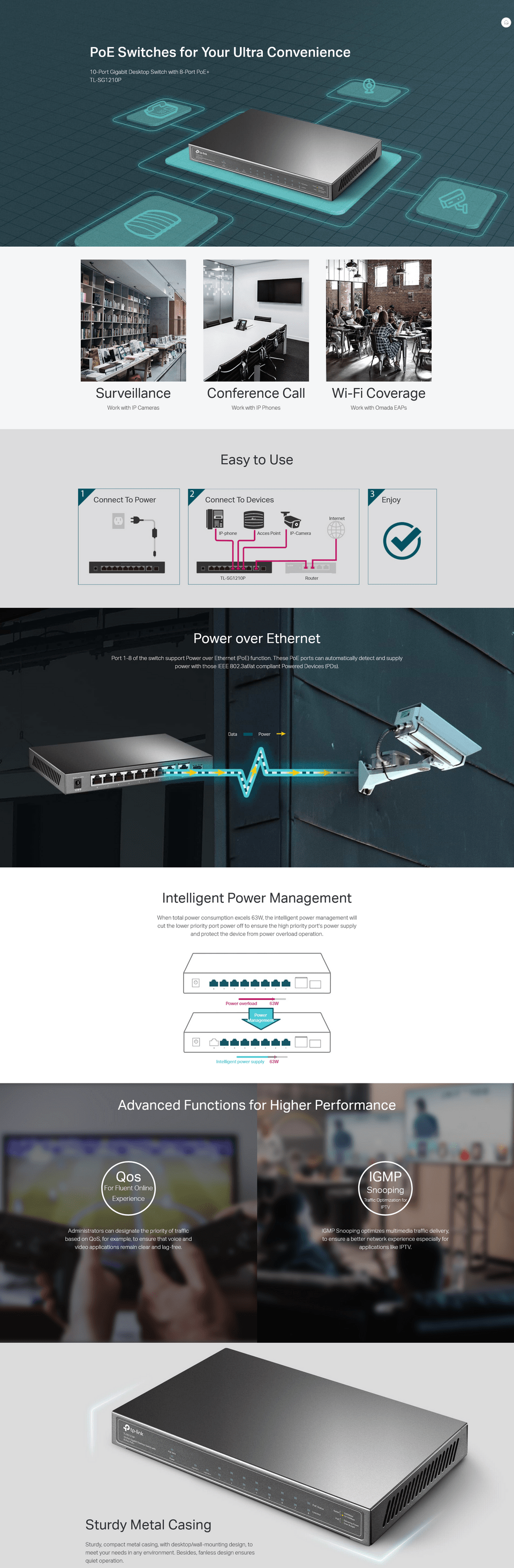 10 port tp-link tl-sg1210p gigabit desktoprackmount switch with 8-port poe