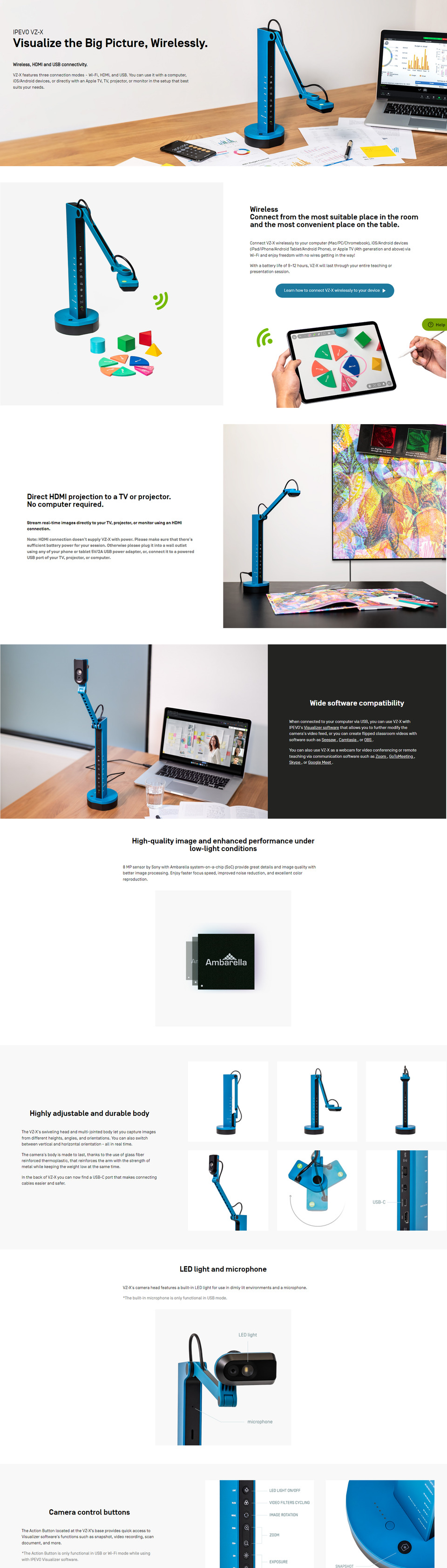 ipevo ziggi vz-x wirelesshdmiusb 8mb document camera