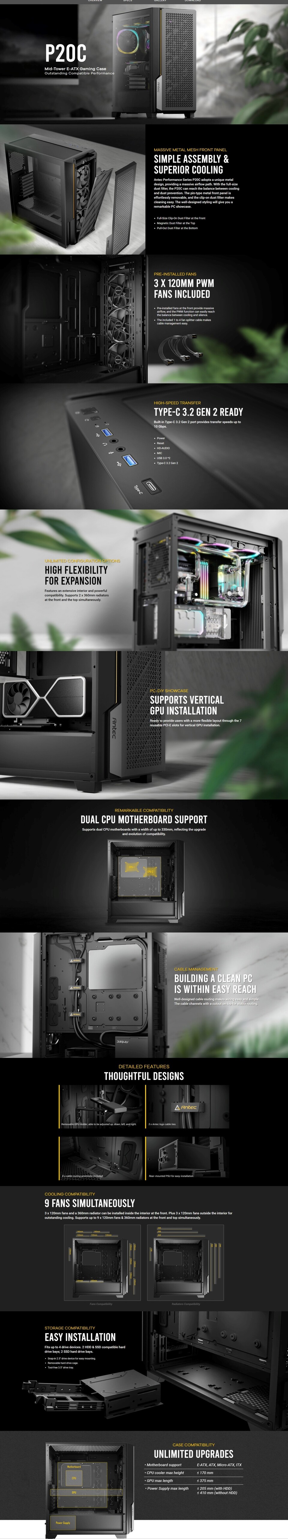 antec atx p20c e-atx case black