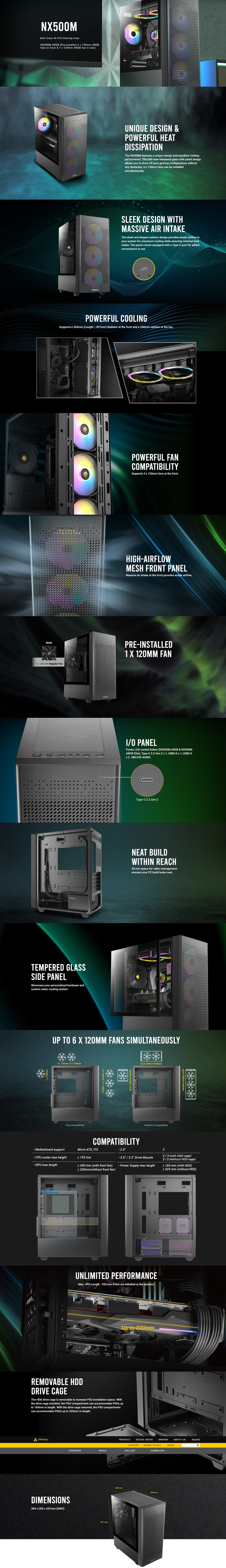 antec nx500m argb black tg micro-atx case caa-nx500margb
