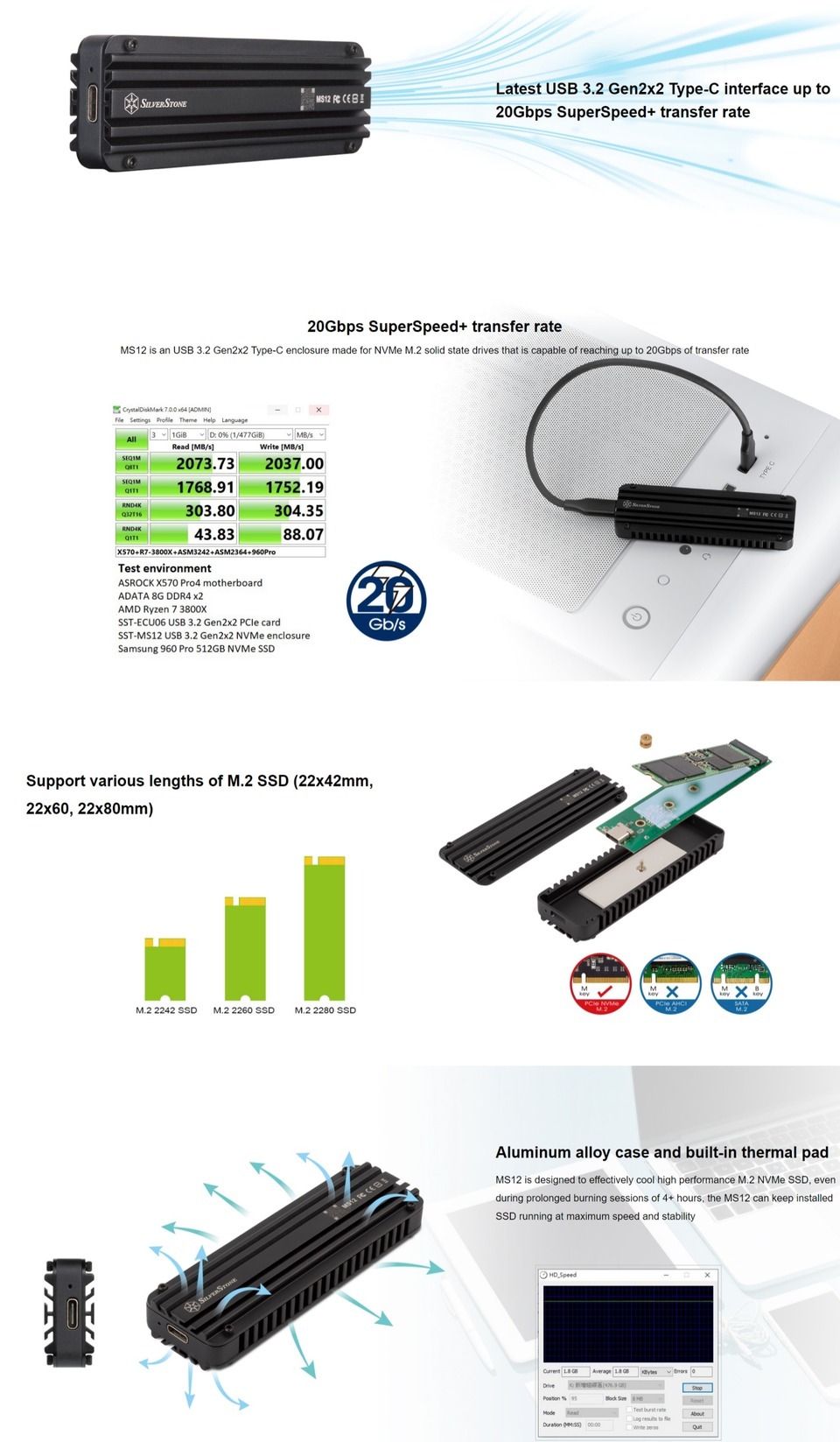 silverstone ms12 20gbps usb 32 type-c to nvme m2 ssd enclosure