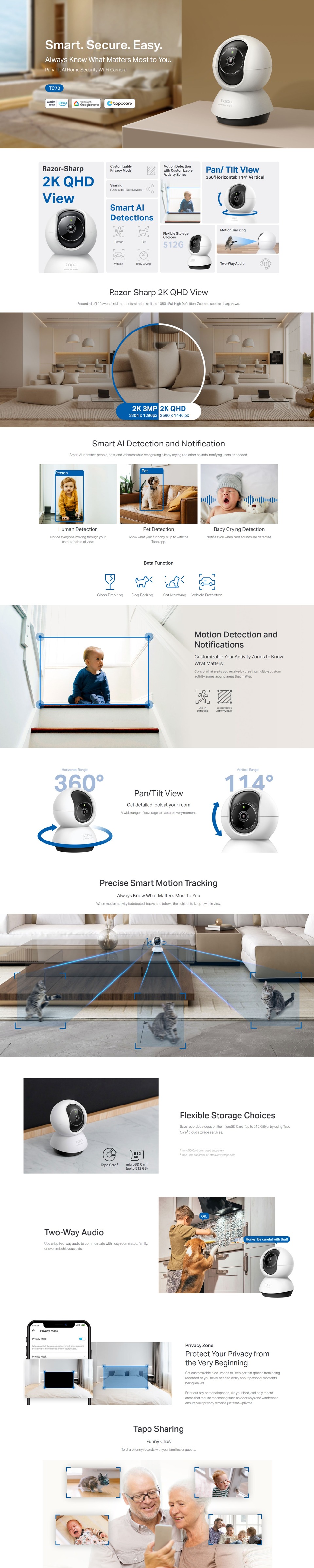 tp-link tc72 pantilt ai home security wi-fi camera