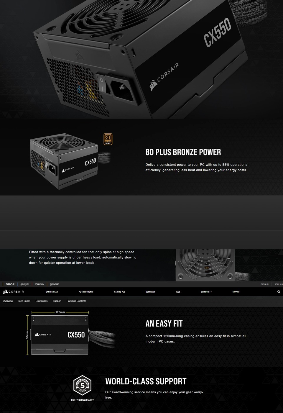 550 watt corsair cx550 80 bronze power supply cp-9020277-au