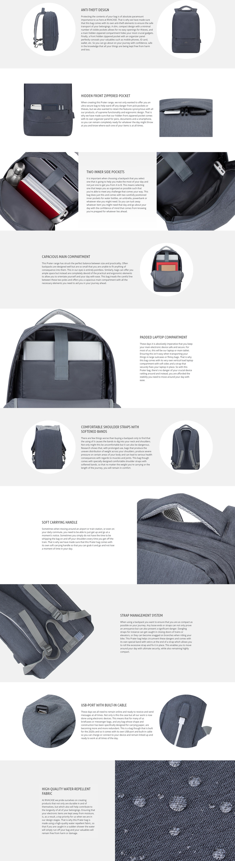 156 7562 dark grey anti-theft laptop backpack