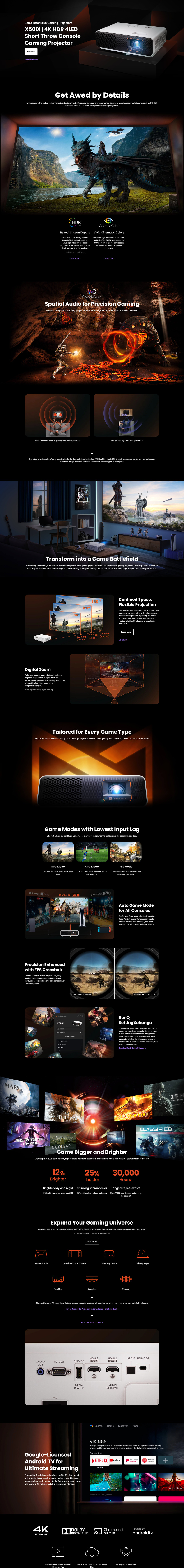 benq x500i 4k 2200 ansi short throw gaming projector
